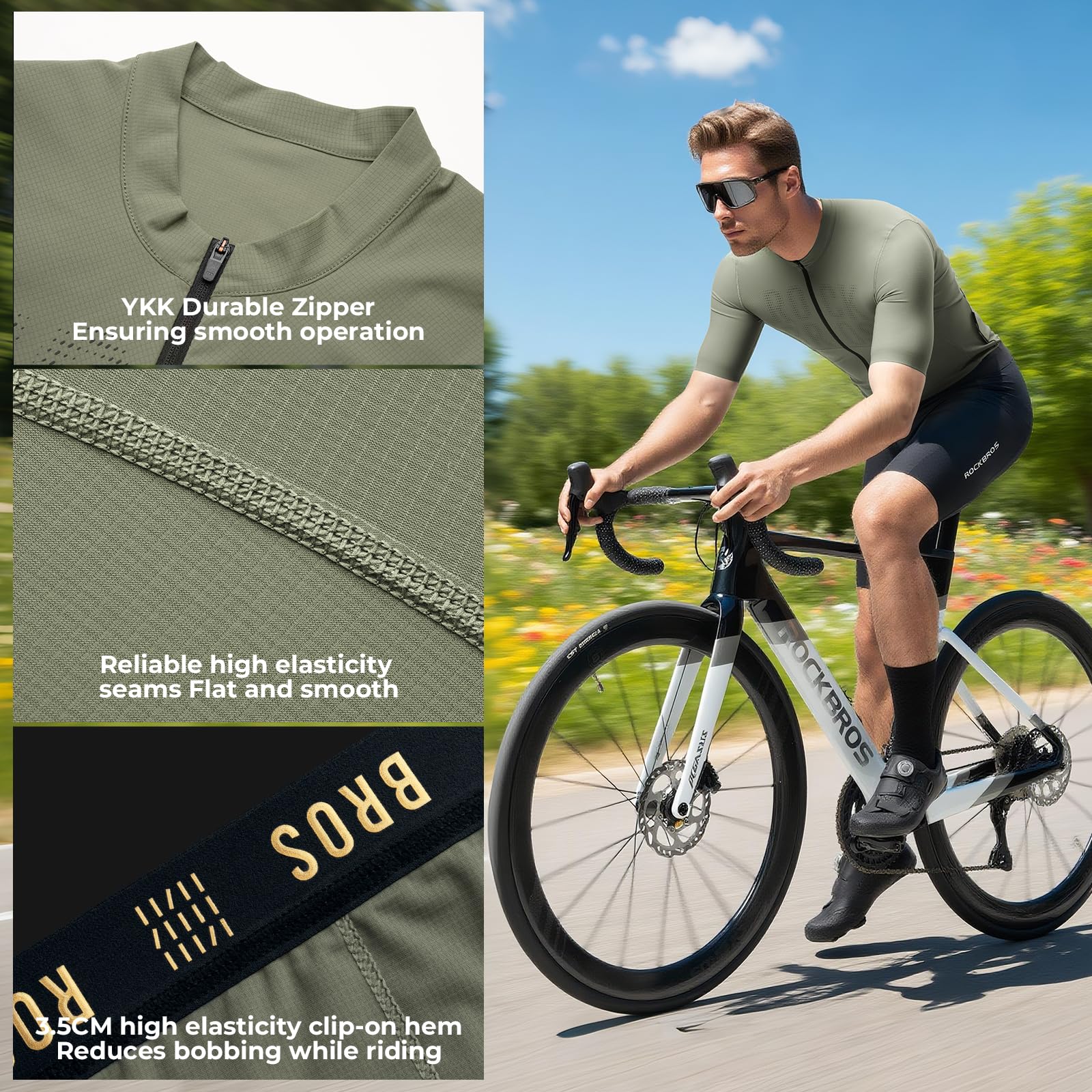 ROCKBROS Magliette da Ciclismo Uomo, Maglia da Ciclismo Corta Maniche MTB, Traspirante e Asciugatura Rapida, Abbigliamento Estiva per MTB Bici da Corsa Bicicletta