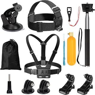 Accesorios de Cámara de Acción Kit 9-en-1, Arnés de Pecho + Arnés Banda Cabeza, compatibles con Gopro Hero 10/9/8/7/6/5/4 Insta360 dji SJCAM AKASO y Otras Soporte cámaras de acción