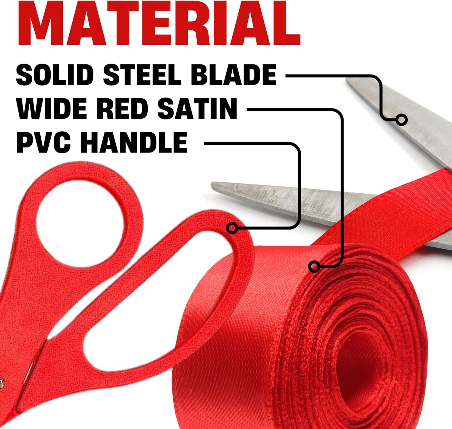 Red Ribbon Cutting Ceremony Kit – 20 Inch Giant Scissors and Ribbon Giants Grand Opening Scissors Big Shears for Special Events Inaugurations and Ceremonies