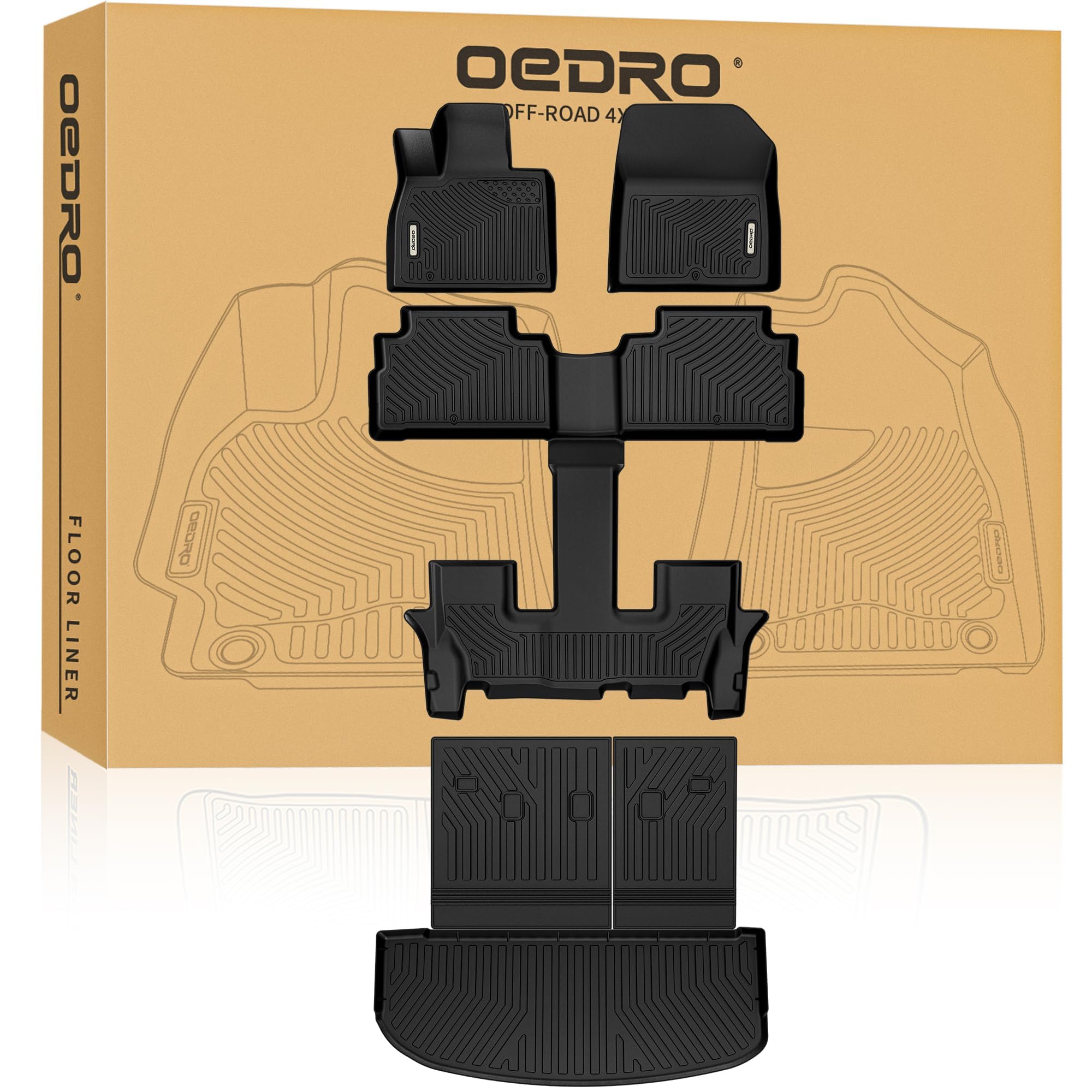 OEDRO Floor Mats Full Mat Set Fit for Kia Telluride 2020-2025, Custom Fit TPE All Weather Floor Liners for Kia Telluride EX SX Accessories, Odorless Anti-Slip Back Seat Protector Full Mat Set