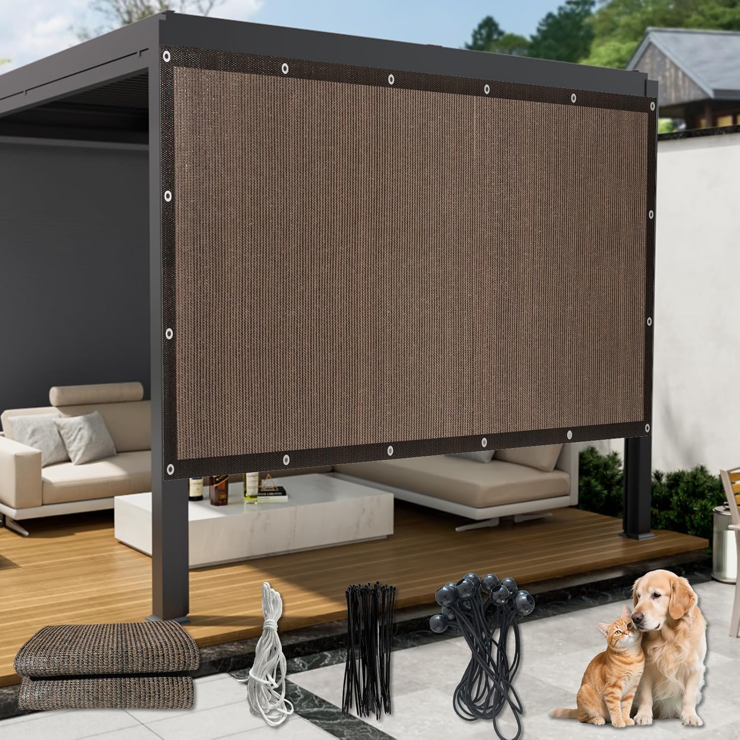 10'x 20' Pergola Shade Cover, Sand Outdoor Sun Shade Cloth with Grommets UV Block Privacy Screen for Patio, Garden, Backyard