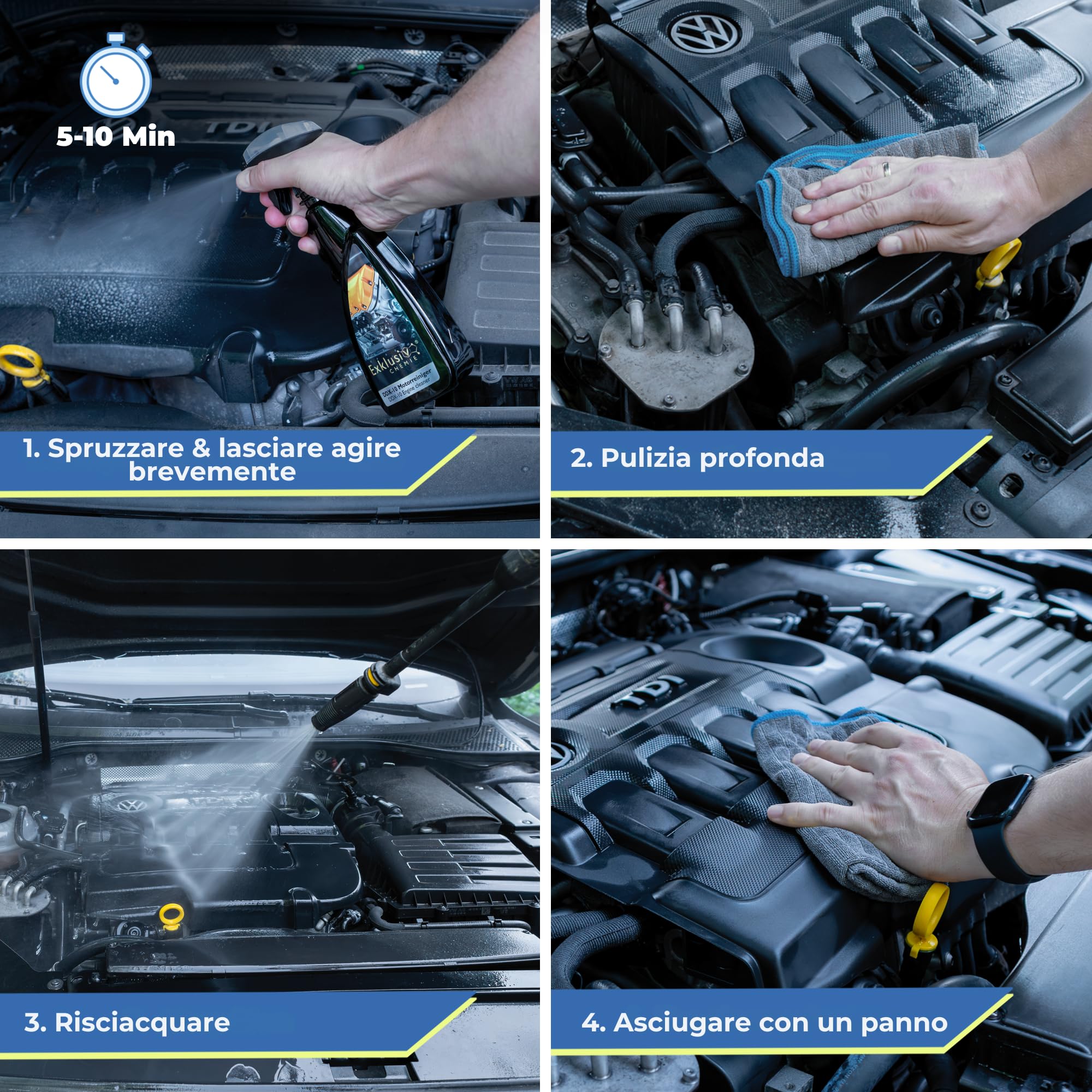 Exklusiv Chemie® detergente per motori | Dissolve sporco, olio, resina | Elimina il catrame | Pulitore a freddo motore | Pulitore motore | Detergente per parti | Sgrassante | 500 ml