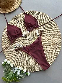 Conjunto de biquíni triangular para mulheres, duas peças, corte alto, roupa de banho sexy com cordão