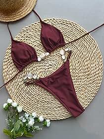 Conjunto de biquíni triangular para mulheres, duas peças, corte alto, roupa de banho sexy com cordão