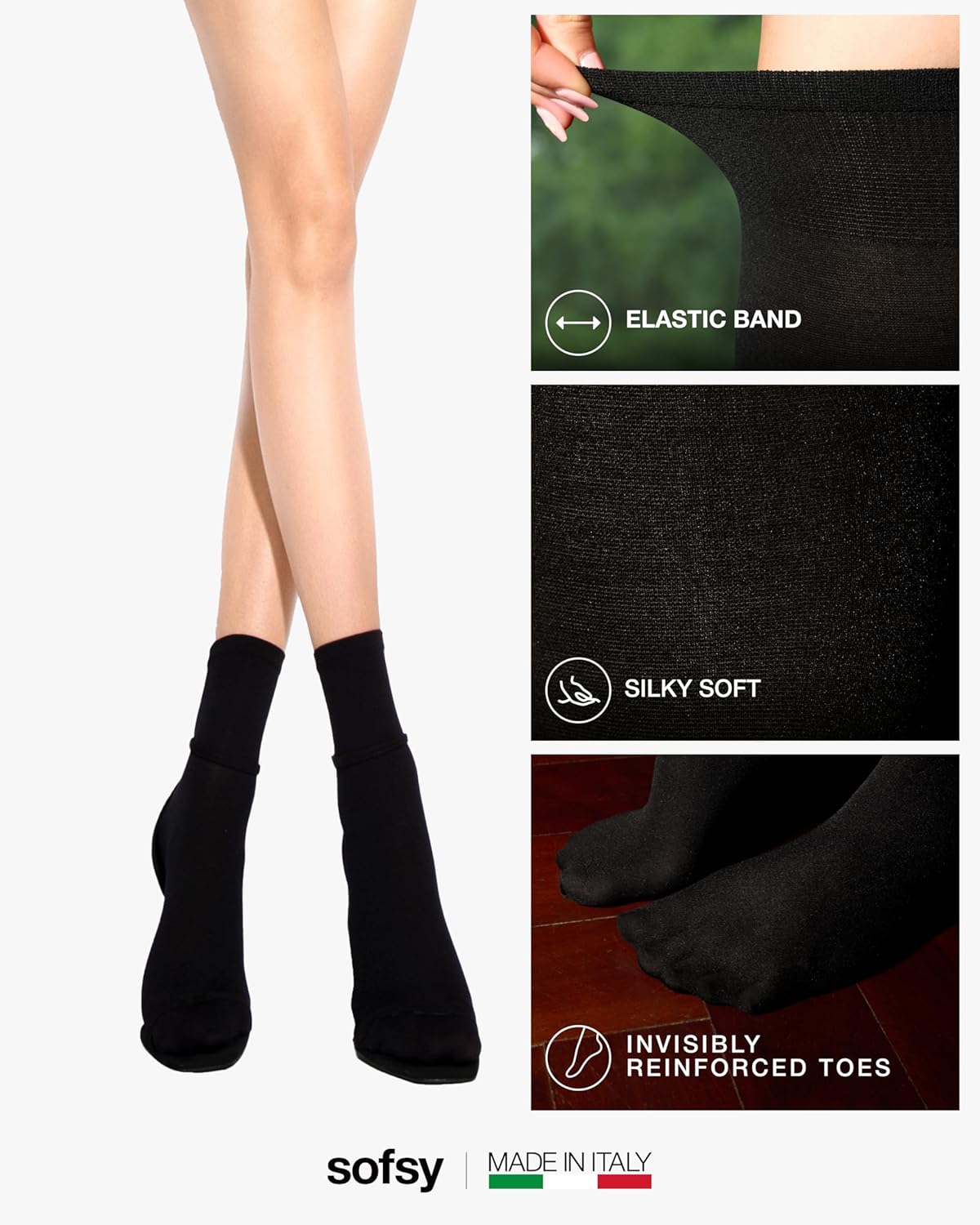 sofsy Italian High-Fashioned Ankle Socks - 40 Den Semi Sheer Nylon Stockings for Women | Durable, Soft, Low-Cut Design - Image 4