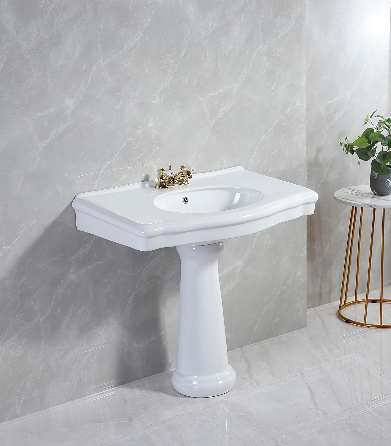 Fauceture VPB3534 Sovereign 35" Ceramic Pedestal Sink (4-Inch, 3 Hole), Glossy White