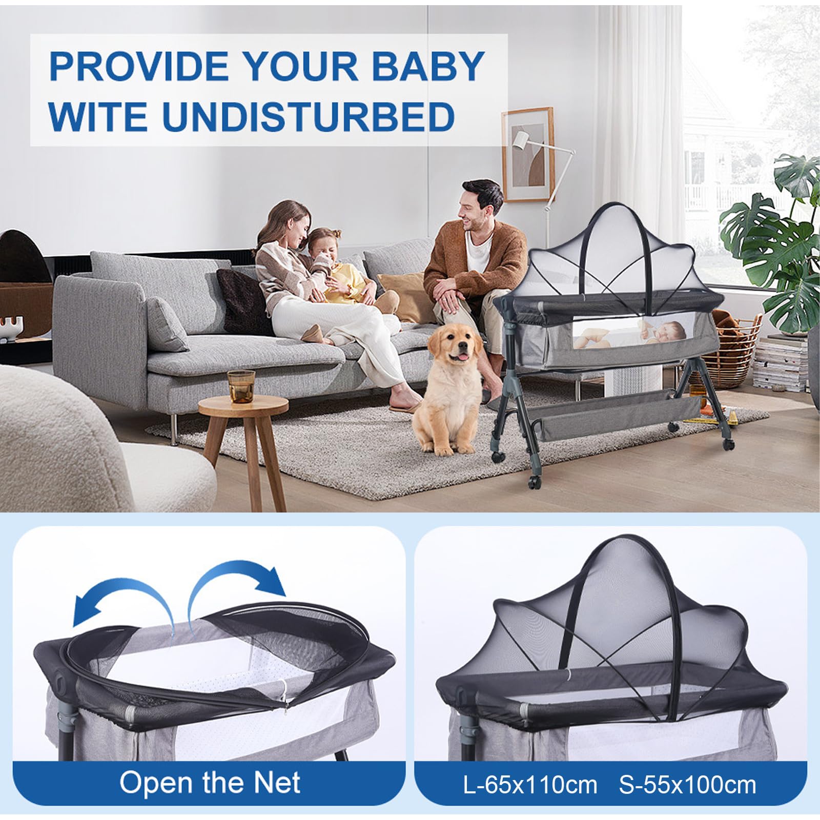 Liemuao Moustiquaire pour Berceaux Infantile Universelle avec Fermeture Éclair, Tente de Lit de Bébé en Tissu à Mailles Fines pour l'Intérieur et Plein Air (Blanc, 55x100cm)