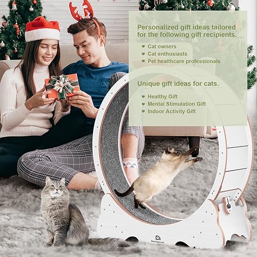 Miniatura 4 de Rueda para gatos, cinta de correr grande XL de 45 pulgadas, rueda de ejercicio para gatos con pista alfombrada, rueda de correr para gatos de