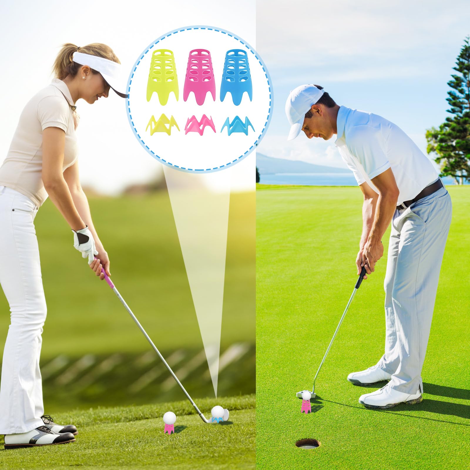Tees Simulador Golf 27 Piezas, Tees de Golf de Plástico Ajustables en Altura, 2 Tamaños (18 Grandes + 9 Pequeños)