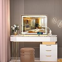 Vista 16 de Hasipu - Espejo de tocador con luces LED, espejo iluminado de maquillaje de 28 x 20 pulgadas, con 3 modos regulables, control por pantalla táctil