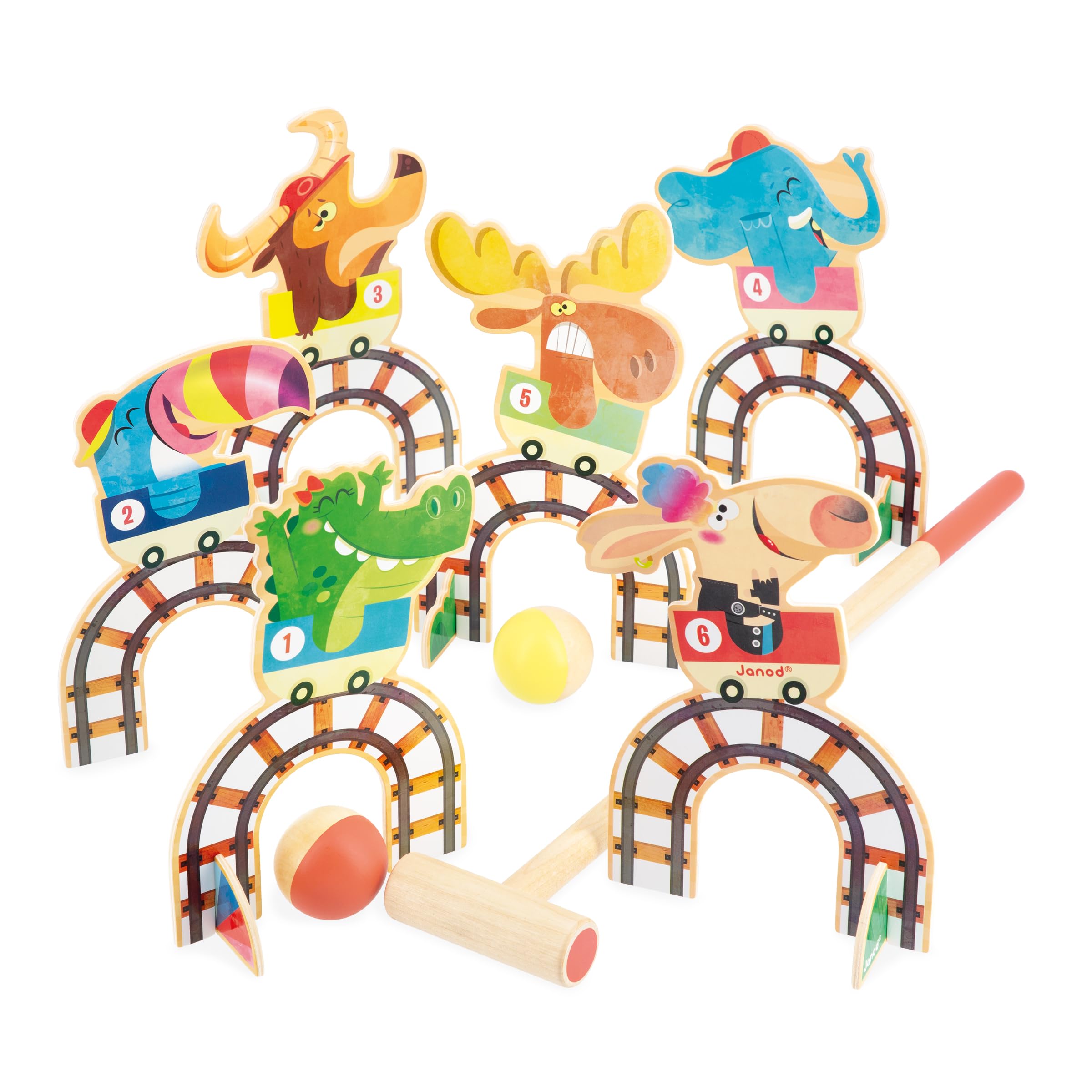 Janod - Jeu de Croquet Enfant Applepop - Jeu d'Adresse - 6 Portes + 2 Maillets + 2 Balles - Développe Dextérité et Concentration - Jouet en Bois FSC - Dès 3 Ans,J03353