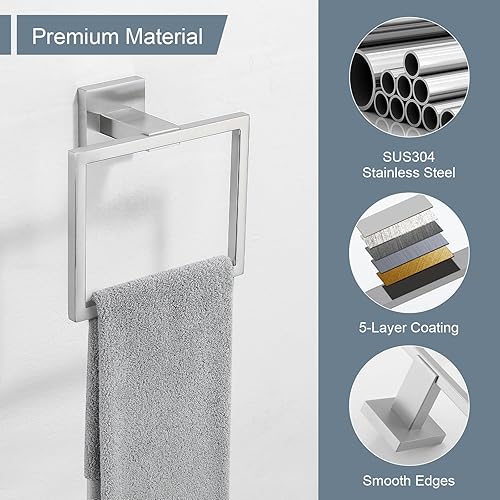 Miniatura 5 de YACVCL Toallero y soporte de papel higiénico dorado cepillado, juego de accesorios de baño, barra de anillo de toalla de mano de acero inoxidable,