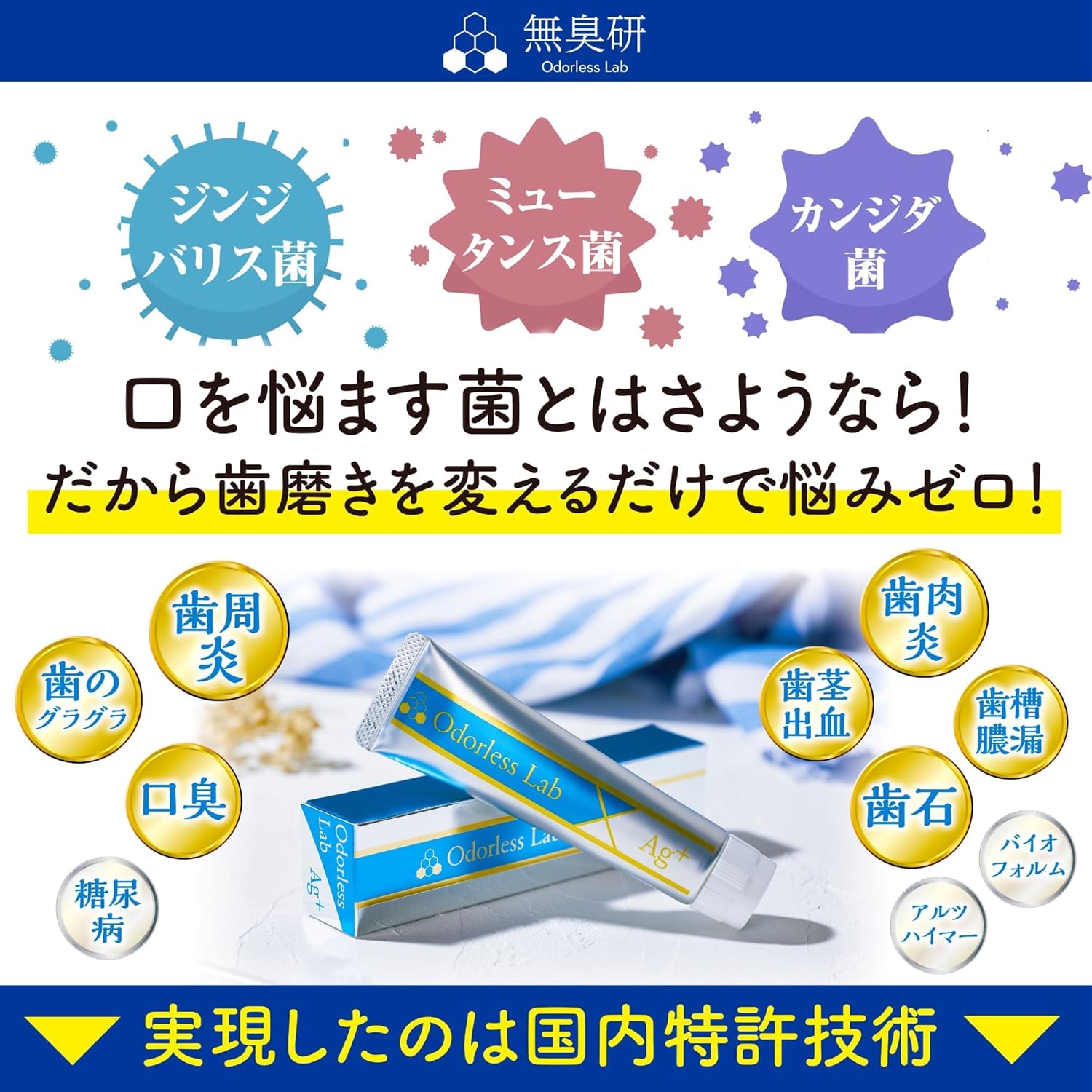 無臭研 銀イオン歯磨き粉 高濃度銀イオン配合 イオン歯磨き 300ppm Ag+ 口臭 虫歯 口内細菌 ハミガキ 歯磨き粉 フッ素未配合 国内生産品 ペースト 銀イオン歯磨き 50g