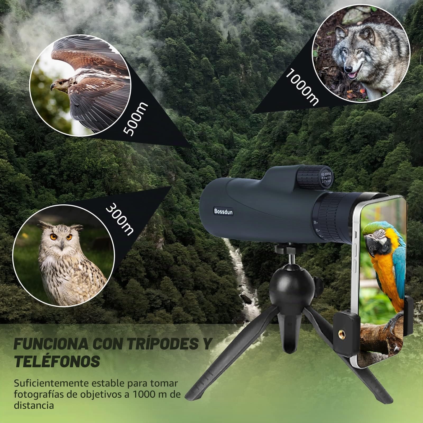 10-30x50 Telescopio monocular, monocular de Mano al Aire Libre de la Copa Mundial con Prisma BAK4 IPX7 Impermeable Ligero Zoom telescopio para Partido de fútbol, Caza, Senderismo, Aves, Adultos.