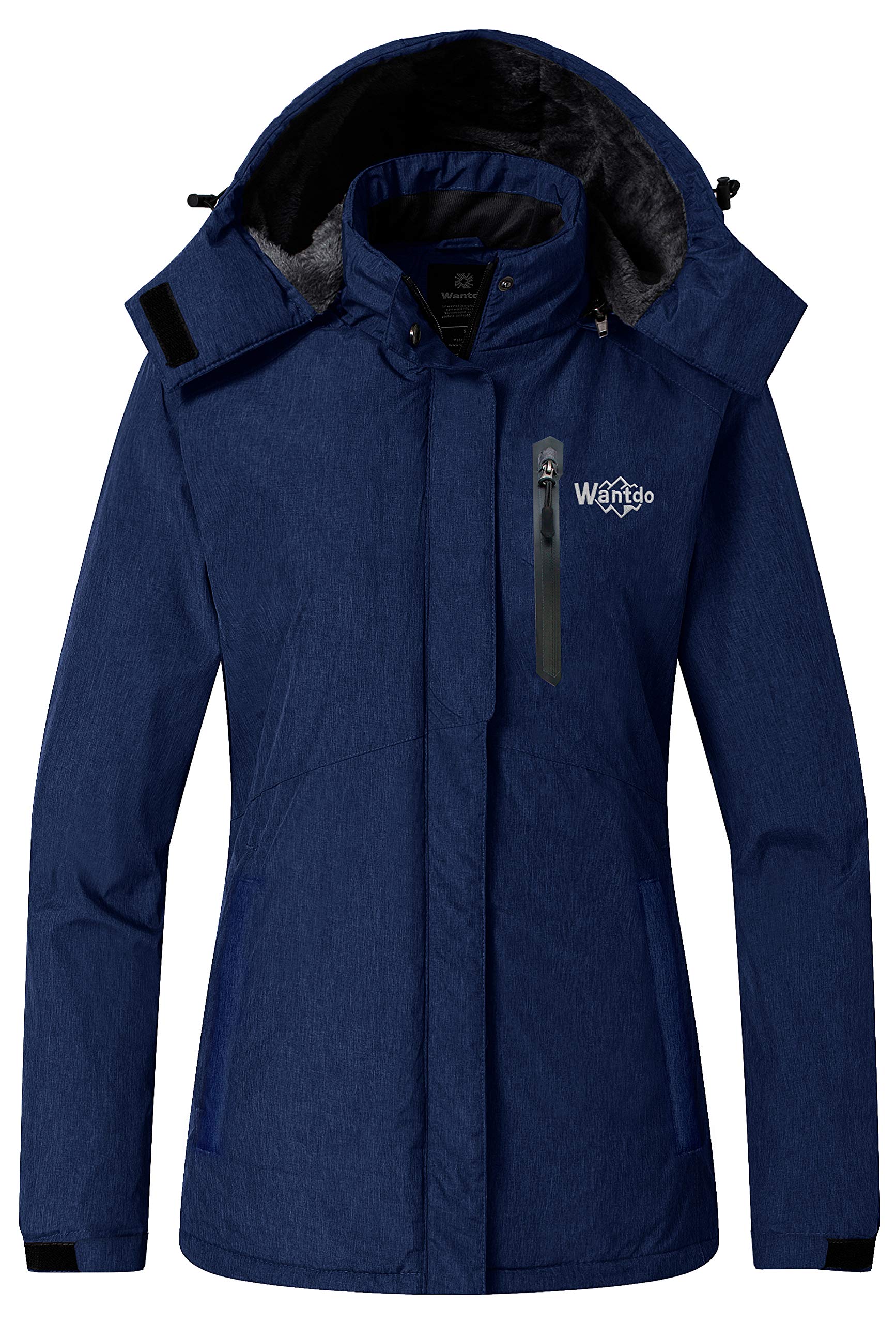 Wantdo Giacca da Neve in Pile Warm Giubbotto da Montagna Caldo Cappotto da Escursionismo Outdoor Parka con Cappuccio Antivento Donna Nero L