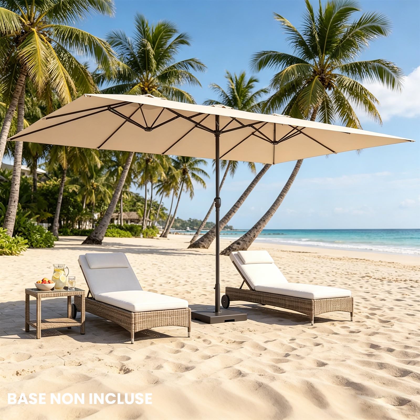 RELAX4LIFE Parasol Double Rectangulaire 4,2X2,6 M, Grand Parasol de Jardin Extérieur pour Terrasse/Piscine/Balcon, 12 Baleines, Structure Métallique, Protection Solaire, Montage Facile