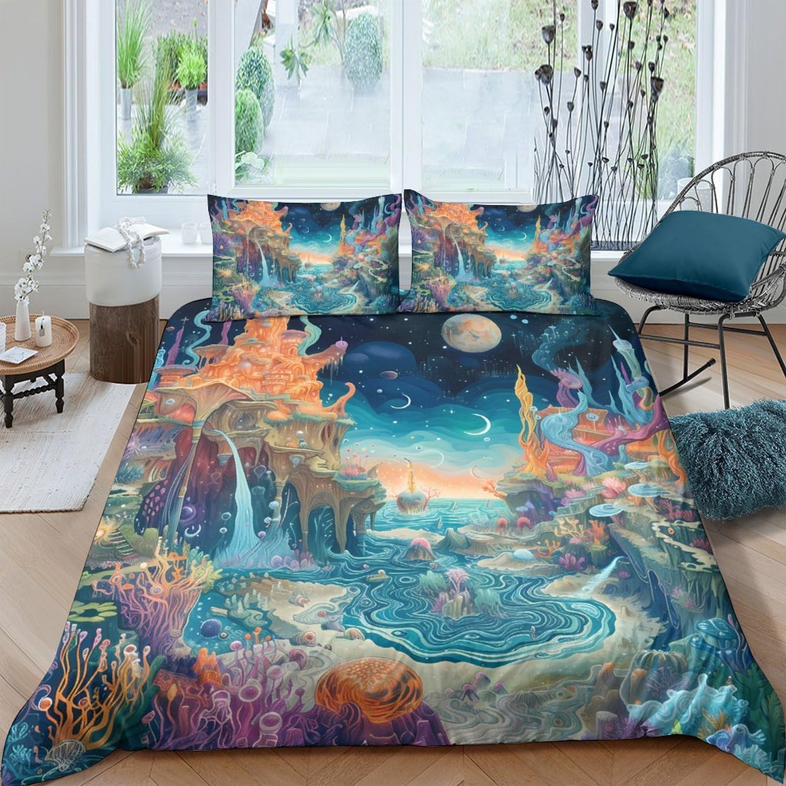 Ctjqhvkz Style-5 3D Printed Fantasy Ocean Fitted Sheet Microfiber Soft Art Coral Bed Sheet For Bedroom Guest Room Decorative Single（135X200cm）