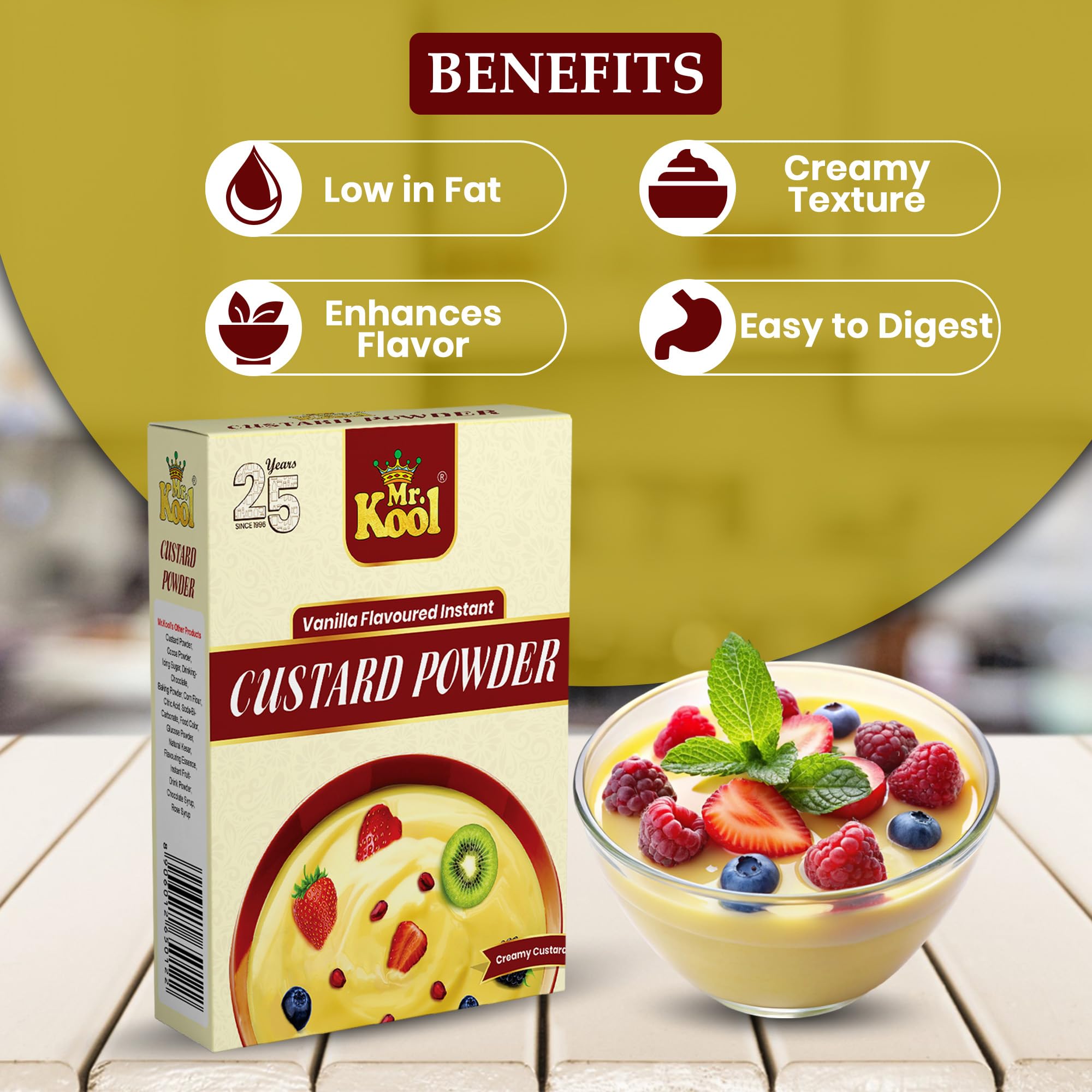 Mr. Kool Vanilla Custard Powder 400g | Rich & Creamy Dessert Mix | Fruit Custard, Puddings, Trifle & Cakes | 100% Vegan 1