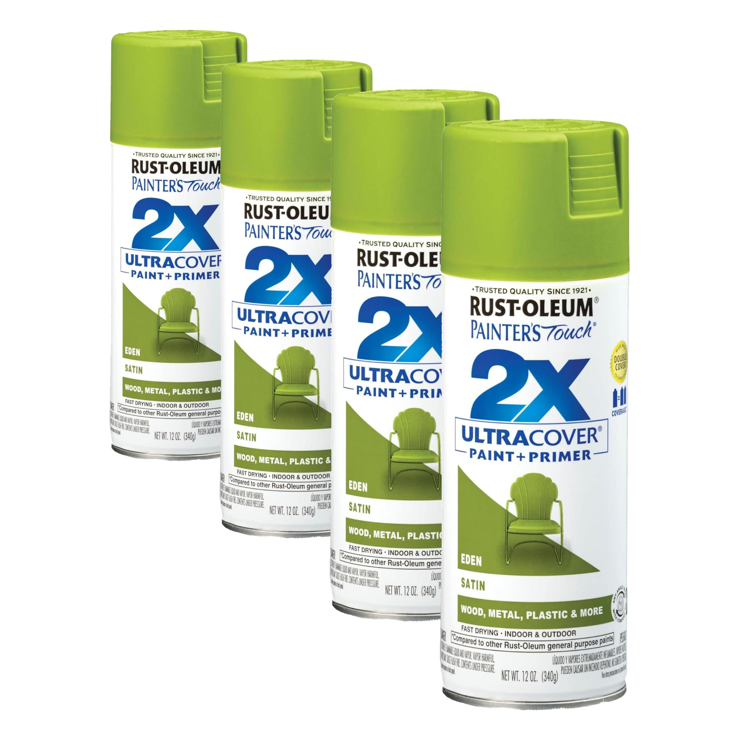 Rust-Oleum 334065 Painter's Touch 2X Ultra Cover Spray Paint, 12 oz, Satin Eden (Pack of 4)
