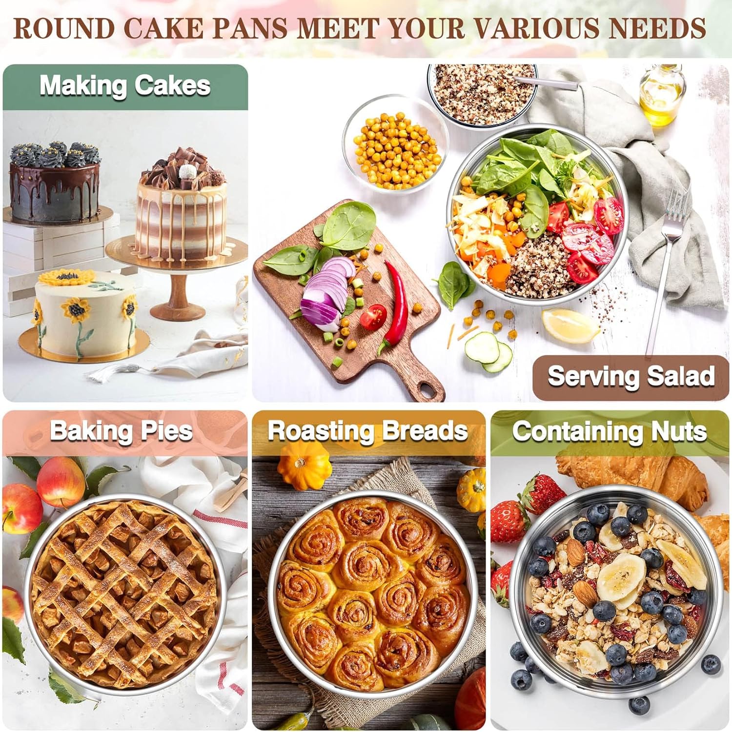 Coliware 6 Inch Round Cake Pan, 3-Pieces Stainless Steel Oven Baking Pans