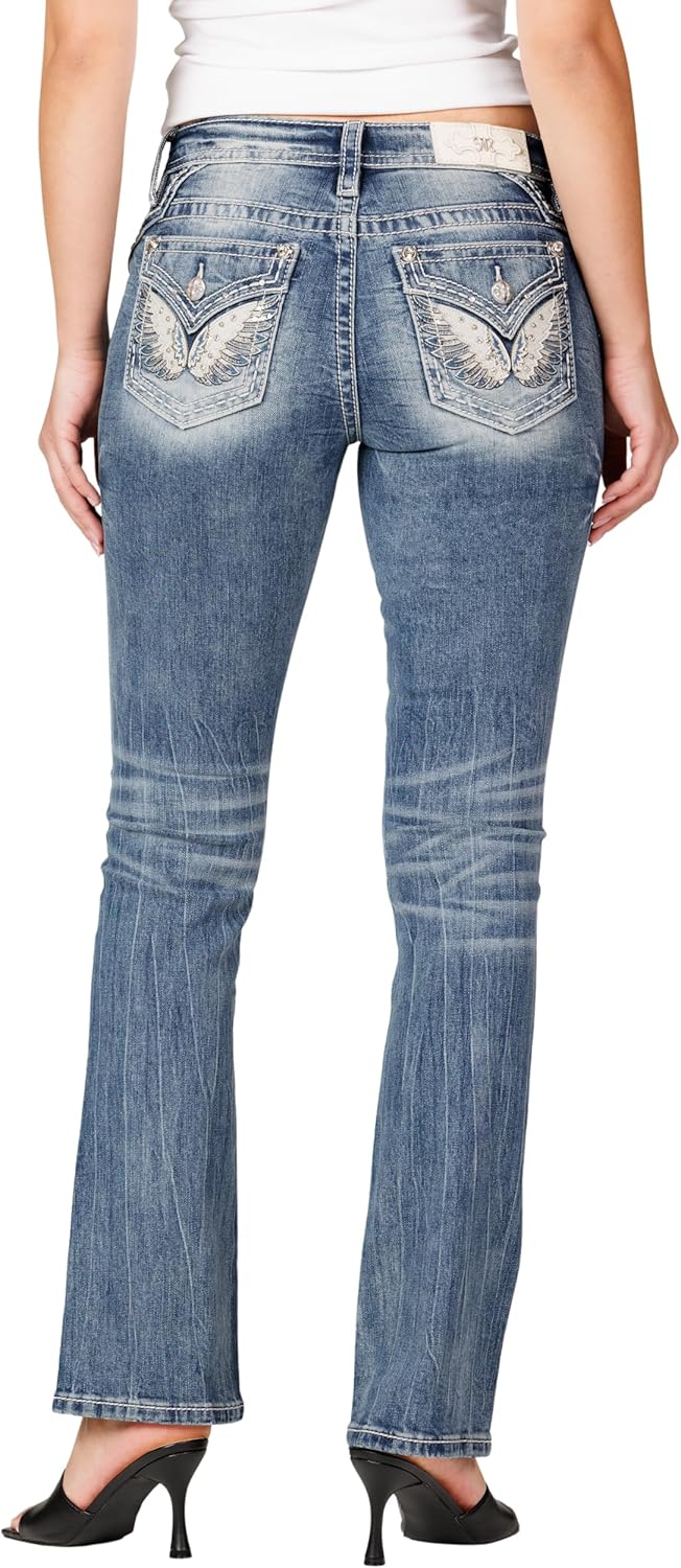 Miss Me Women's Angel's Whisper Mid-Rise Faux Flap Pockets Bootcut Jeans