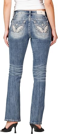 Miss Me Womens Angels Whisper Mid-Rise Faux Flap Pockets Bootcut Jeans