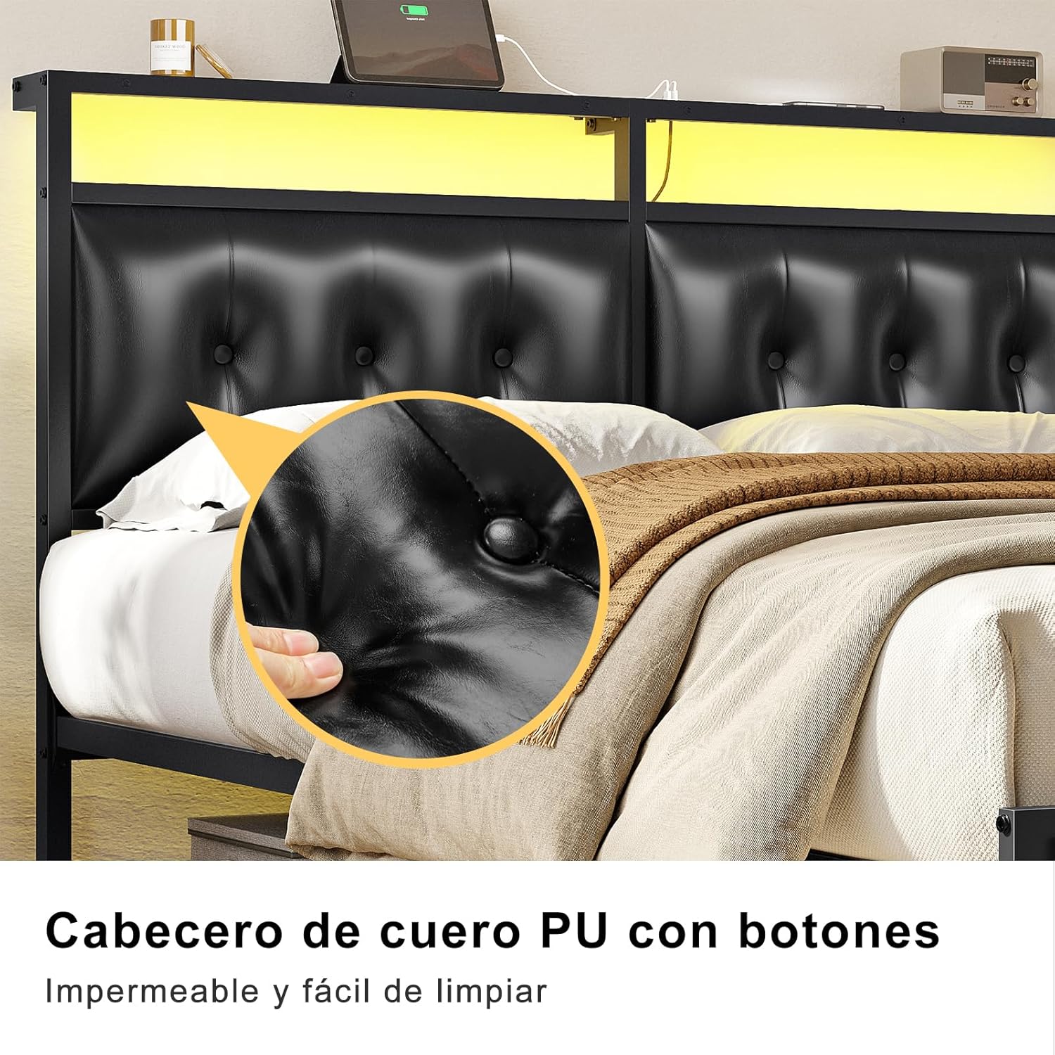 FABATO Double Bed Base upholstered headboard detail