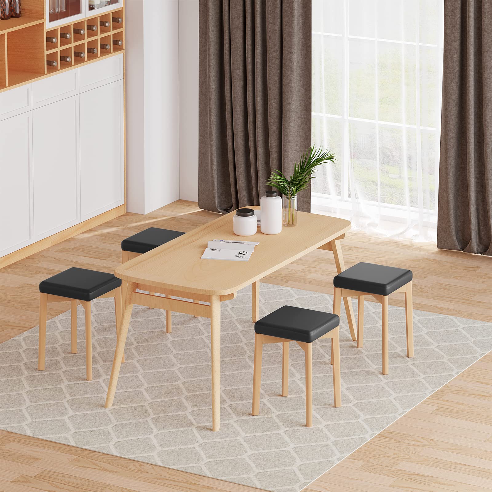 WOLTU Lot de 2 Chaises de Salle à Manger,Tabouret de Cuisine | Tabouret en Bois Massif avec Siège Rembourré d’Éponge et Recouvert de PU