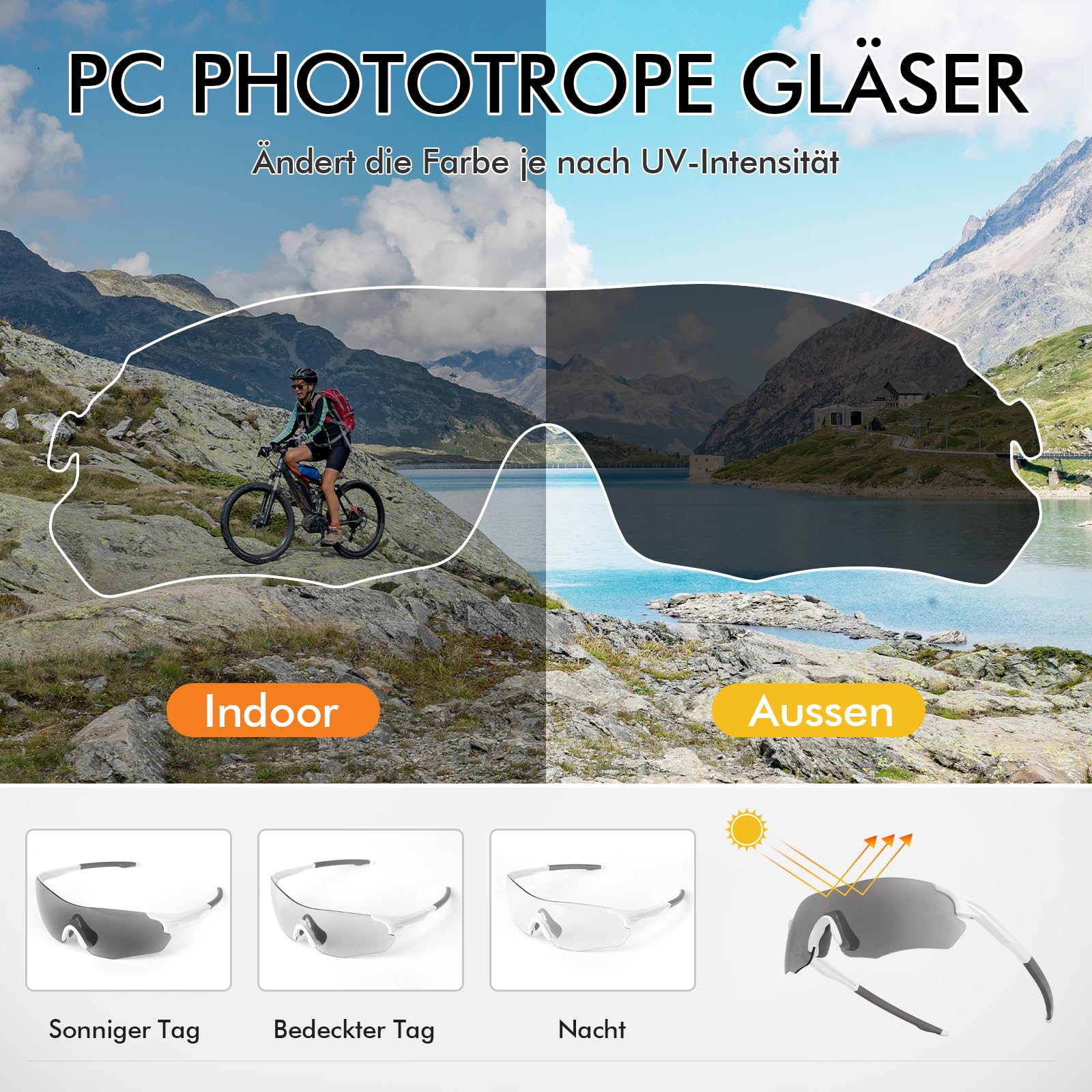 Gafas de ciclismo fotocromáticas para hombre y mujer, gafas deportivas con protección UV400 TR90, gafas de sol ultraligeras sin marco