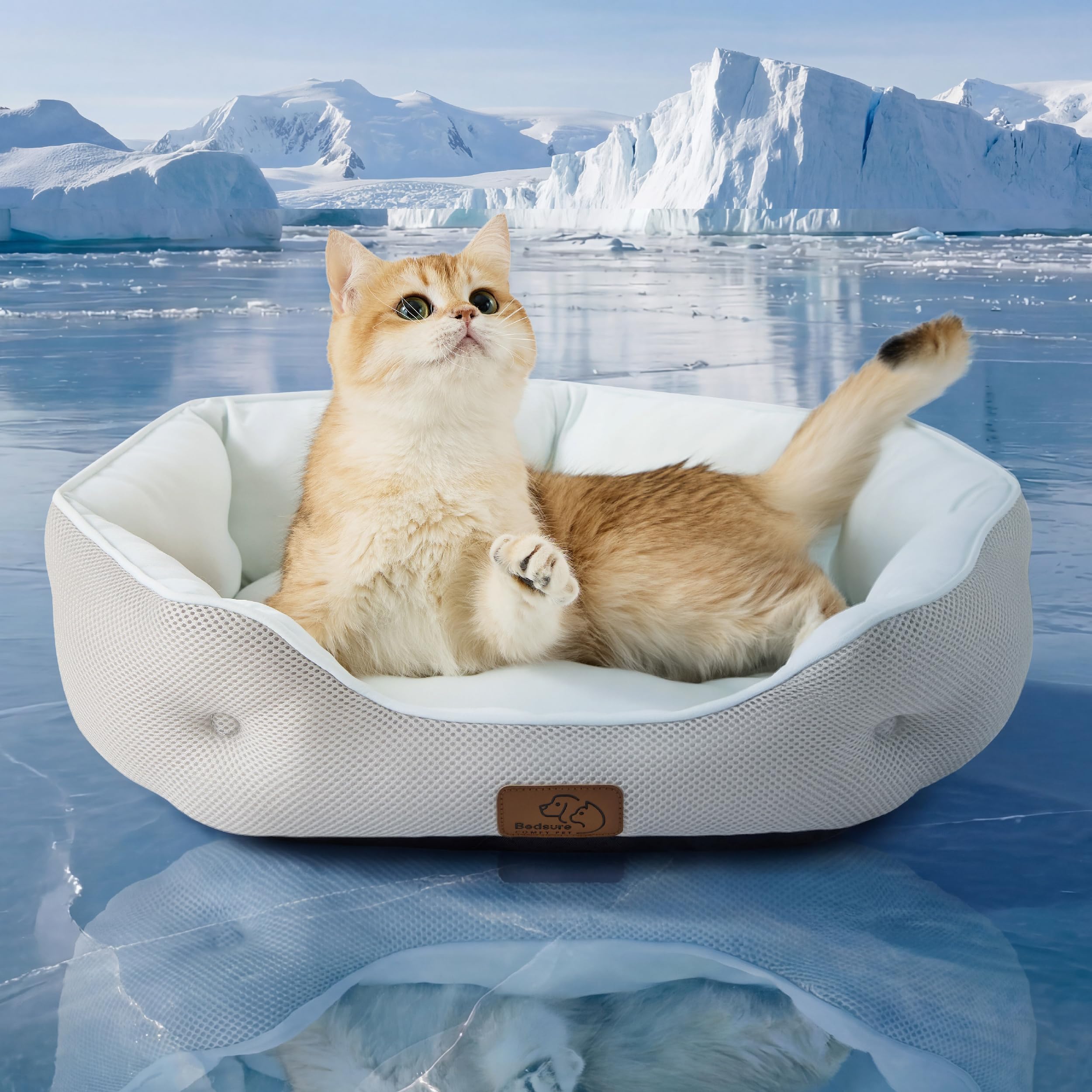 Bedsure AeroFrost™ Cooling Small Dog Bed, Round Washable, 20In Arctic Blue