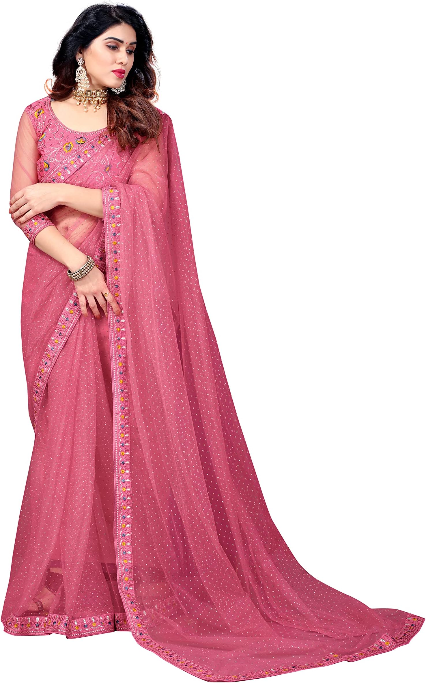 Vaidehi FashionWomen's Woven Net Embroidery Work Saree With Blouse Piece (Princy)