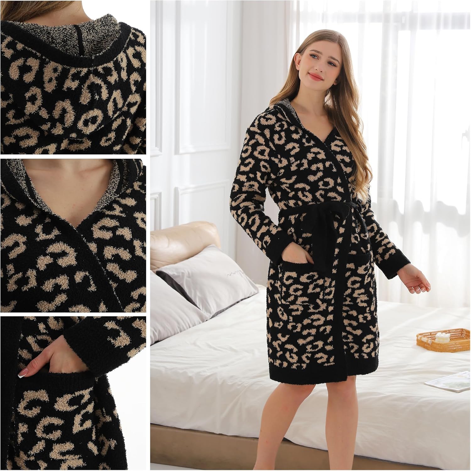 bearberry Cozy Robe Lightweight Soft Plush Bathrobe with Pockets for Women - Image 4