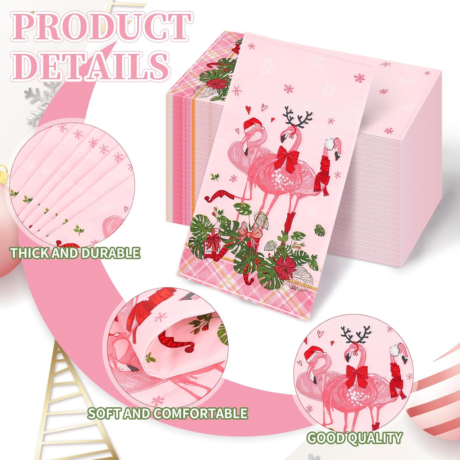 Whaline 80Pcs Christmas Guest Napkins Flamingo Xmas Paper Napkin Disposable Dinner Hand Towel Napkin for Home Kitchen Bathroom Powder Room Holiday Wedding Birthday