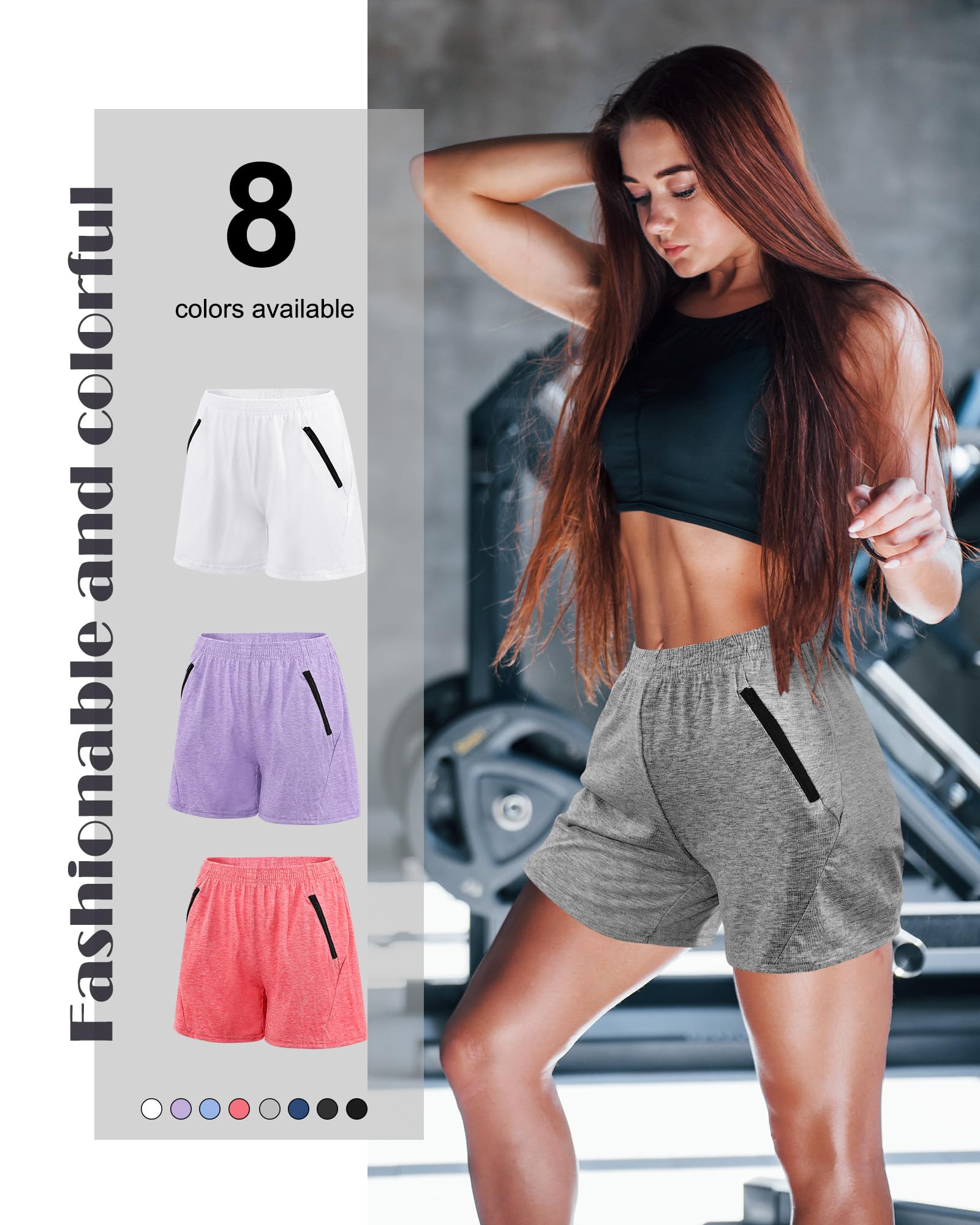 Chuarry 10er-Pack Damen-Shorts, schnelltrocknend, für Laufen, Wandern, Fitnessstudio, mit dezenten Reißverschlusstaschen