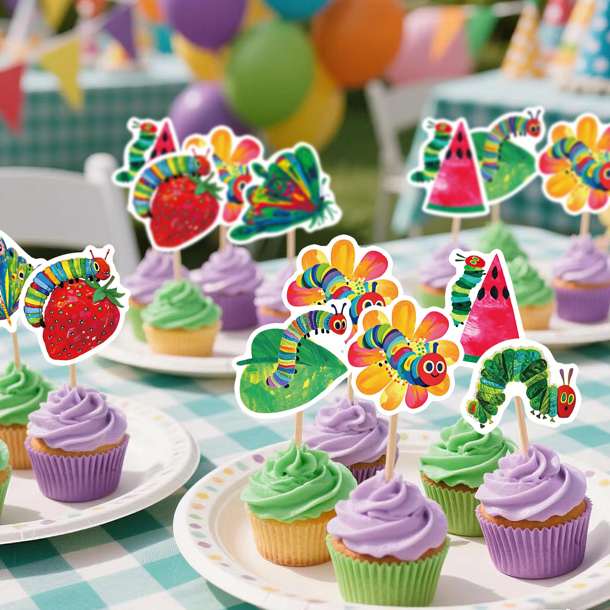35pcs Hunger Caterpillar Cupcake Toppers Fairy tales Theme Baby Shower Reading Story Theme Decor Supplies Boys Girls Happy Birthday Decorations Supplies