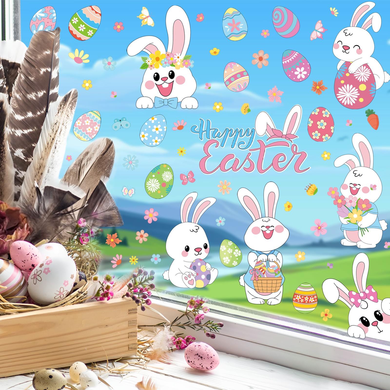 Vetrofanie Pasquali 9 Pezzi | Adesivi Coniglietti Uova Per Finestre - Foto 13