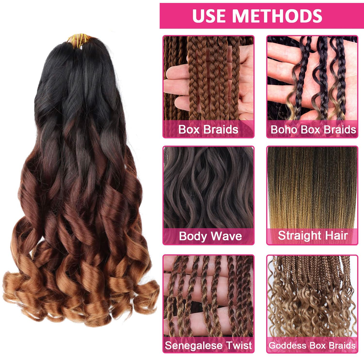 9Packs French Curl Braiding Hair Extension Crochet Braids Hair Extensions for Braiding Crochet Hair for Braiding Pre Stretched Braiding Hair Synthetic Hair for Braiding (#350 - Image 4