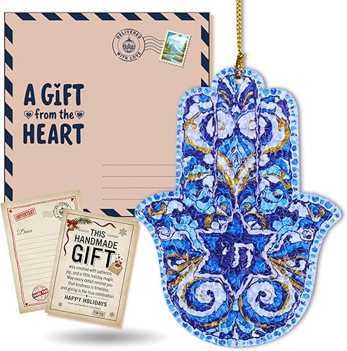 Adorno de mano de Hamsa, regalo de Judaica, estrella de David Hanukkah, decoración de pared de Hamsa, regalos de Hanukkah, adorno para automóvil,