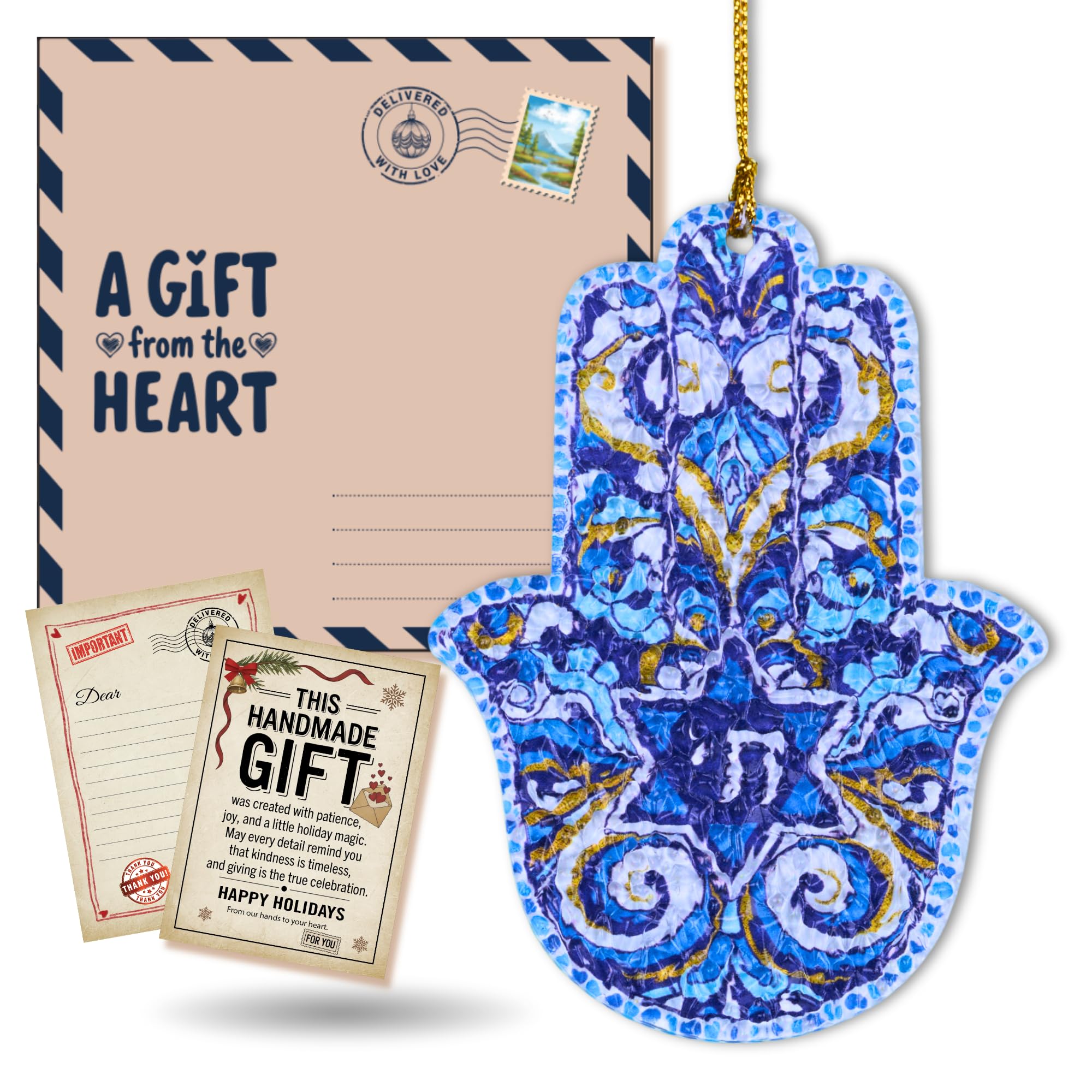 Hamsa Hand Ornament Judaica Gift Jewish Art Star of David Hanukkah Decorations Hamsa Wall Decor Hanukkah Gifts Ornament Car Christmas Decoration Accessory