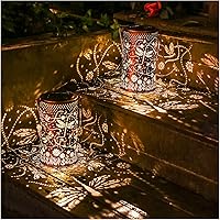 Vista 1 de Paquete de 2 linternas solares colgantes de libélula al aire libre, impermeables, luces LED solares de metal, linternas decorativas para jardín