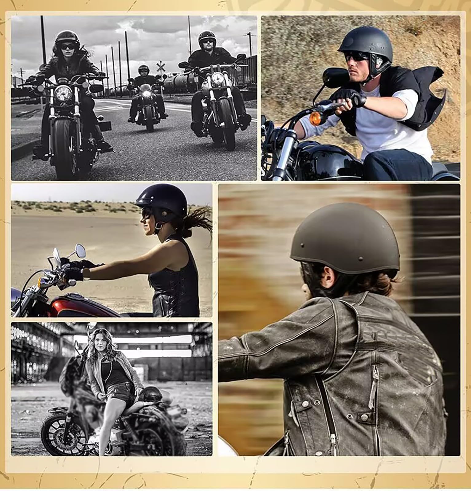 Kask motocyklowy retro, kask motocyklowy typu jet, do cruiser, choppera, motoroweru, skutera, homologacji ECE 22.06, dla kobiet i mężczyzn (Touring) 5,XL (59-60 cm)