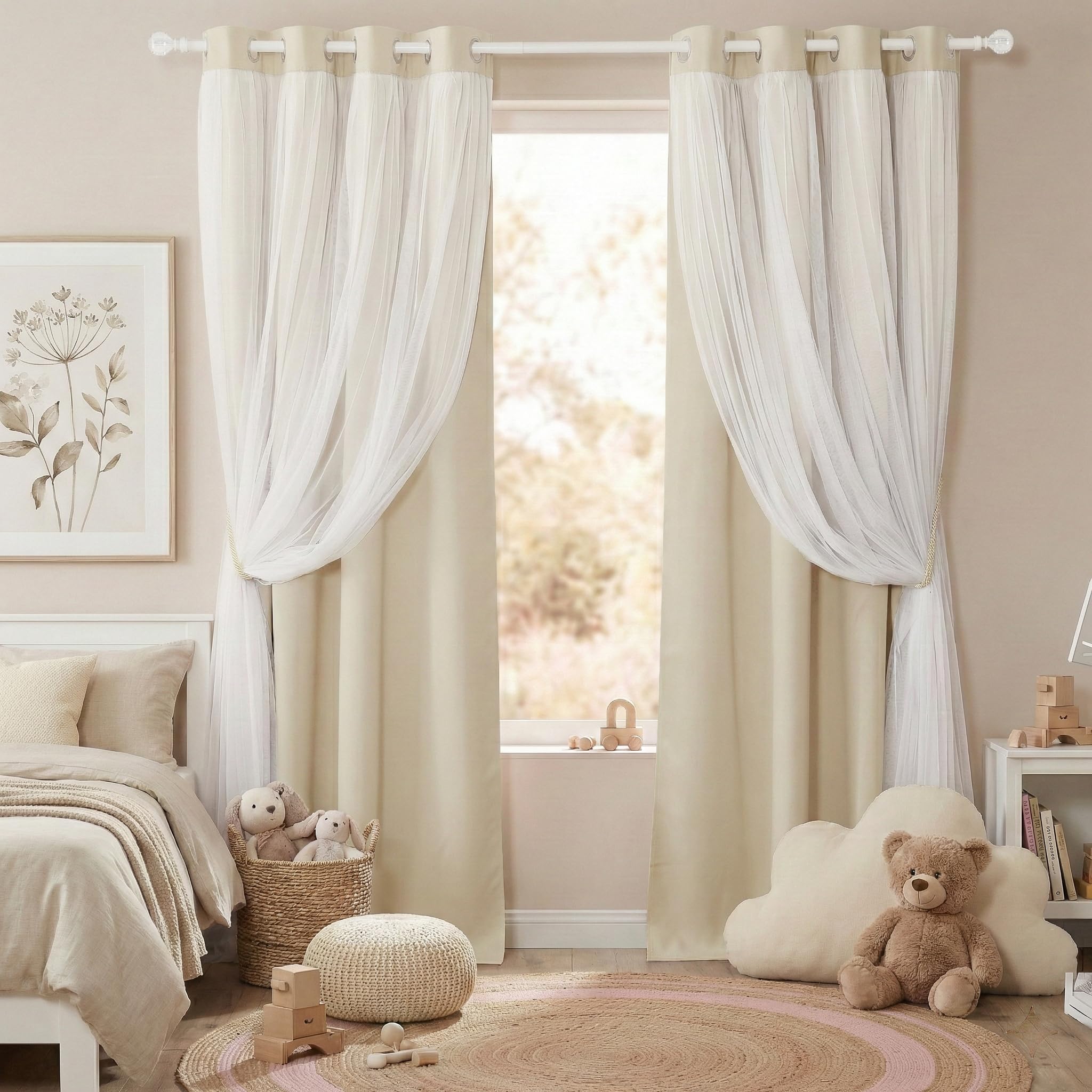 PONY DANCE Double-Layered Curtains - Blackout Curtains 63 Inch