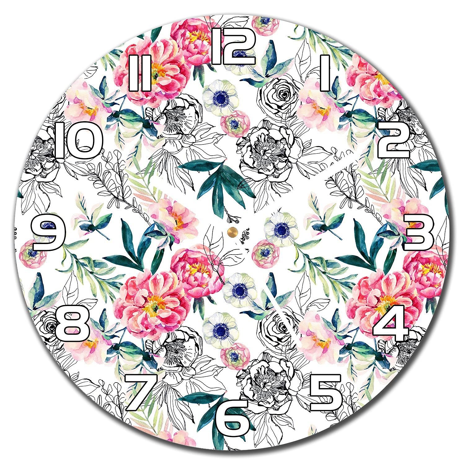 Horloge en Verre Salon au Style Romantique Léger Résumé 30 cm Aiguilles Blanches Lisibles