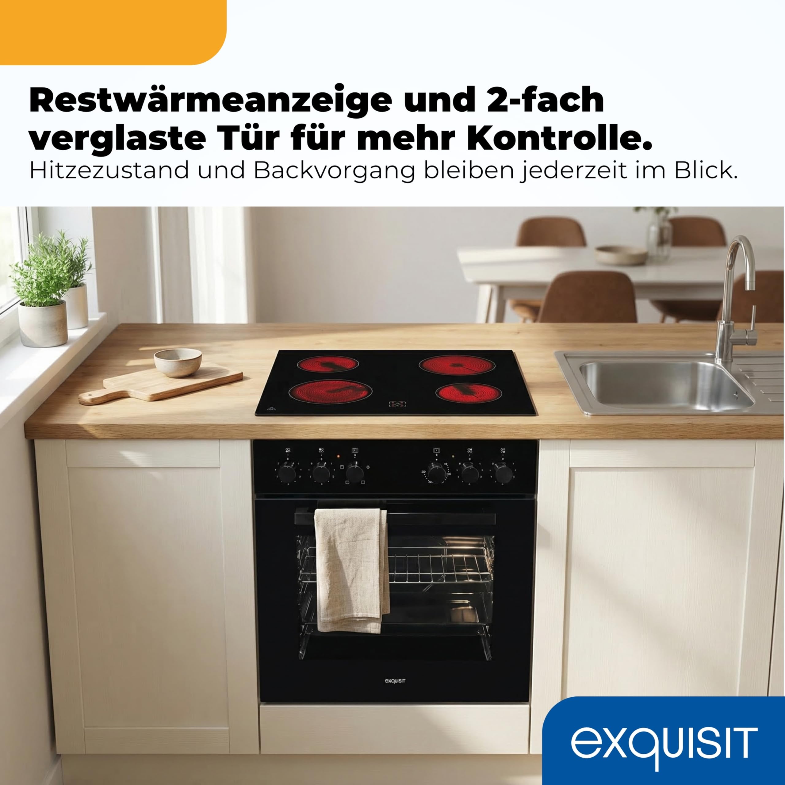Exquisit Herd-Set Glaskeramikkochfeld Energieklasse A 59 l Backofen 4 Strahlungskochzonen Schwarz
