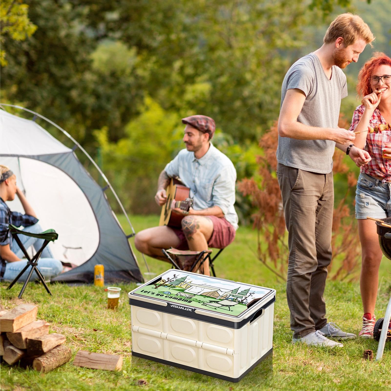 Chuck Box Camp Kitchen,Chuck Box Camp Kitchen para Camping | Recipiente de almacenamiento plegable con tapa de madera, asa – Organizador de maletero, multifuncional, cubierta impresa, gran capacidad