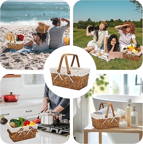 Miniatura 6 de Woodchip - Cesta de picnic con asas plegables individuales, cesta de huevos de Pascua tejida a mano y cesta de caramelo, cesta de almacenamiento de