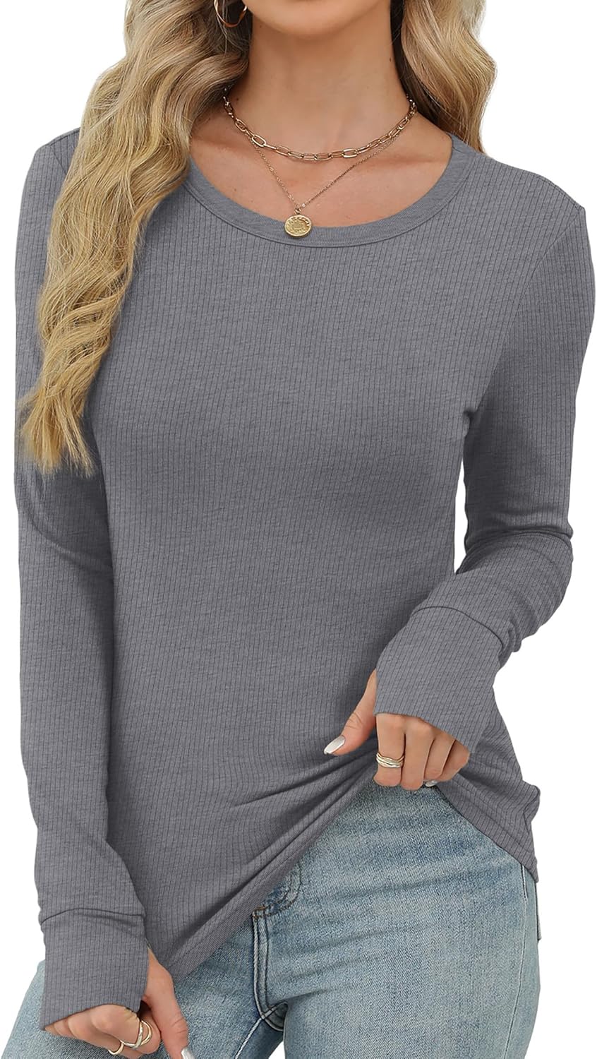 XIEERDUO Long Sleeve Thermal Shirt for Women Fleece Slim Fit Tops Crewneck Basic T-Shirts with Thumb Holes Fall Fashion 2025 - Image 2