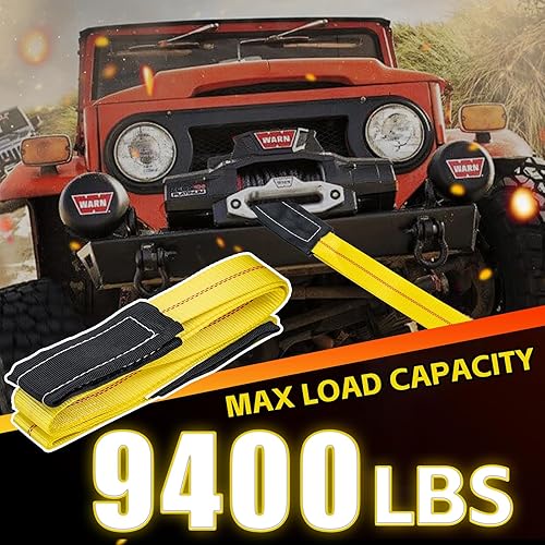 Miniatura 4 de Correas de elevación resistentes de 2 pulgadas x 6.6 pies (paquete de 2 unidades) - Correa de recuperación de capacidad de 9400 libras y ahorro de