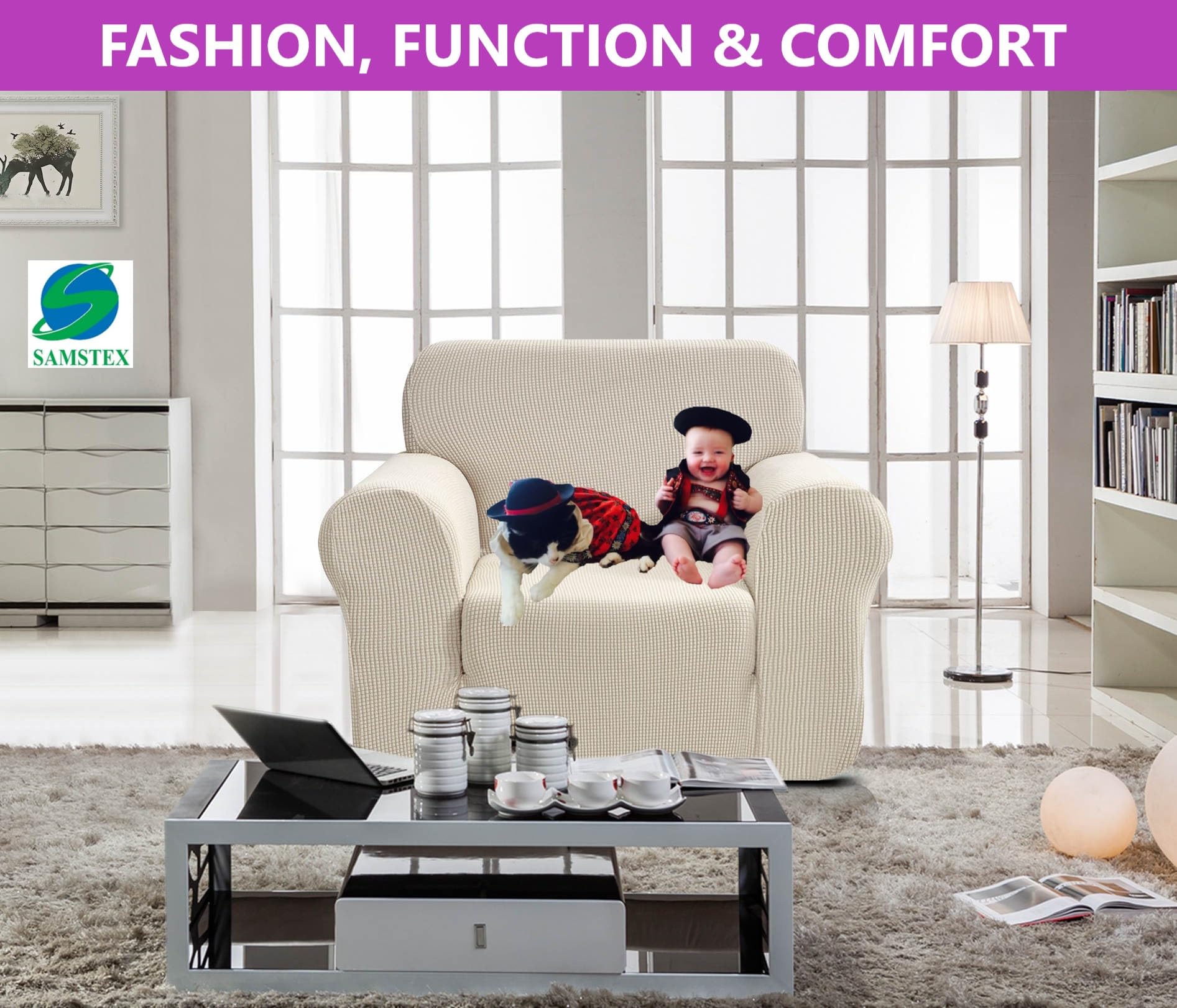SAMSTEX Stylish 1 Seater Sofa Cover Stretch 1-Piece High Stretch Armchair Cover Machine Washable Non Slip Sofa Slipcovers Thick Soft Armchair Sofa Protector (1 Seater - Image 3