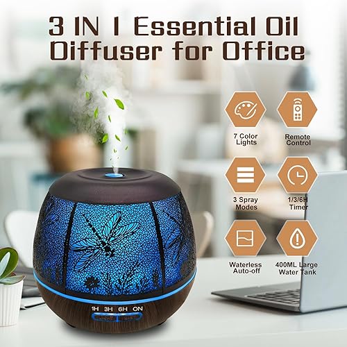 Miniatura 2 de Difusor de aceite esencial para dormitorio, 13.5 fl oz, difusores para el hogar con RC, humidificador de niebla fría, habitación grande, difusor